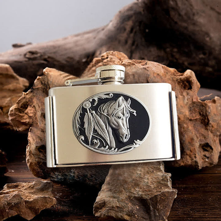 Horse DIY Hidden Knife Belt Buckle 3oz. Flask Buckle Goat Ring Bundle Set - image 3