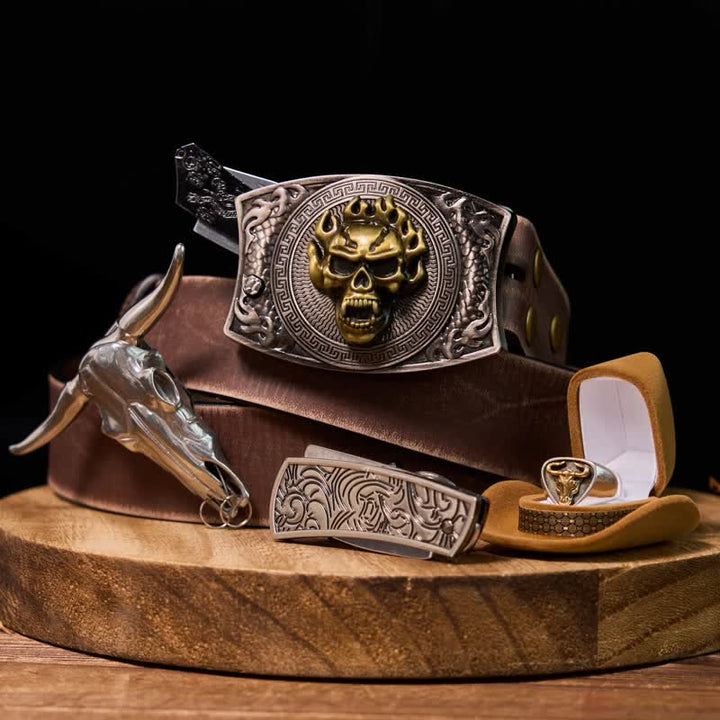 Skull DIY Hidden Knife Belt Buckle Longhorn Pendant Bull Ring Bundle Set  - image 0