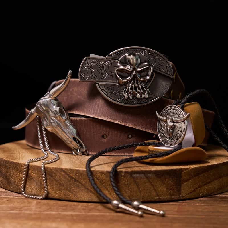 Skull DIY Hidden Knife Belt Buckle Longhorn Pendant Cow Bolo Tie Bundle Set  - Bundle Set - image 0
