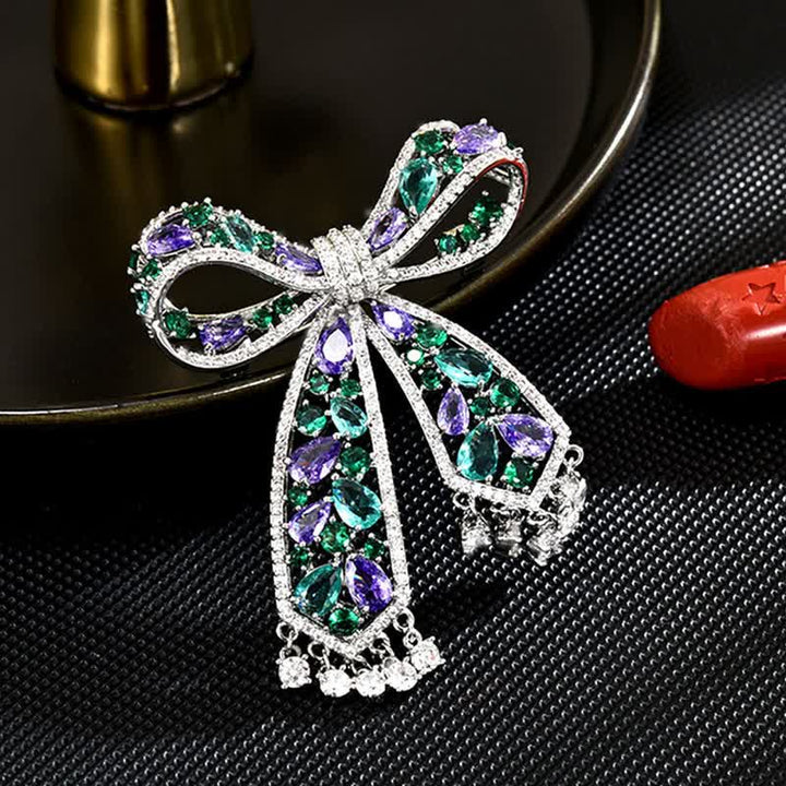 Women's Light Luxury Tassel Bow Knot Brooch - Silver - image 0