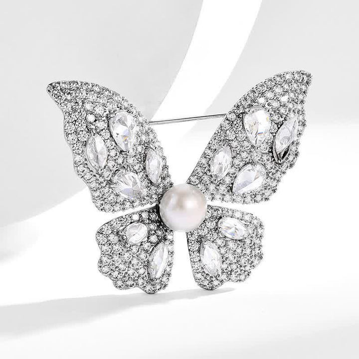 Women's Sparkling Zircon Pearl Butterfly Brooch - image 4