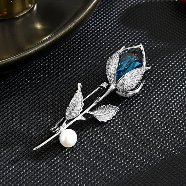 Women's Classy Blue Tulip Created Crystal Brooch - image 2