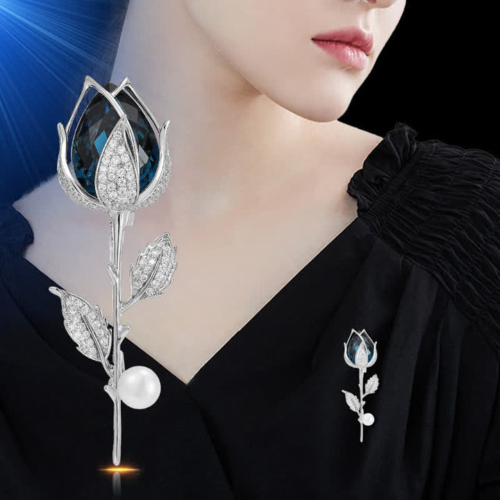 Women's Classy Blue Tulip Created Crystal Brooch - image 1