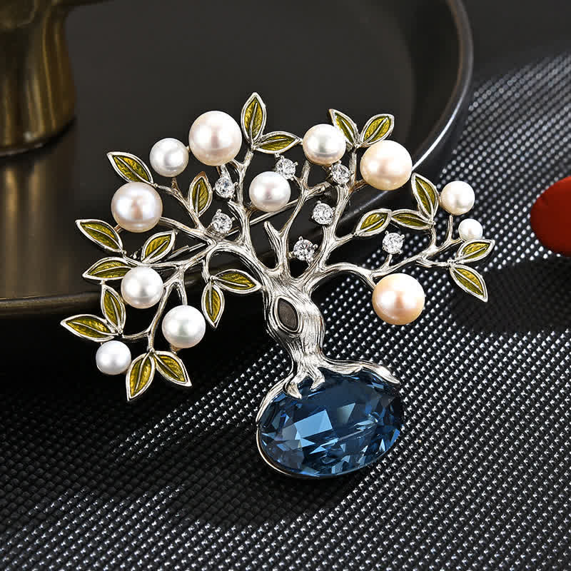Women's Elegant Retro Flower The Tree of Life Brooch - White & Blue - image 0