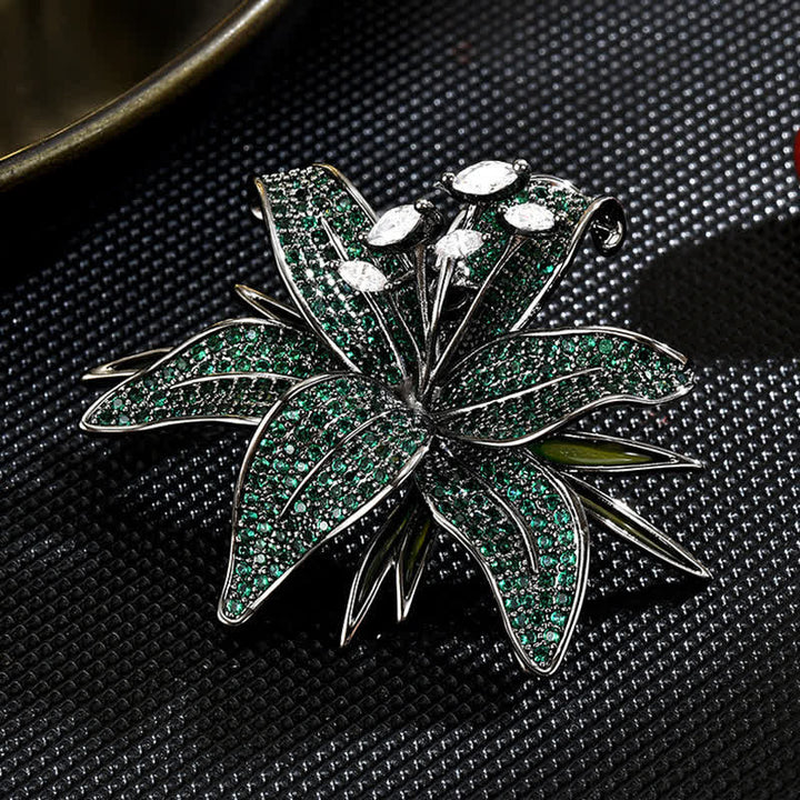 Women's Dark Green Lily Crystal Zircons Inlaid Brooch - image 2
