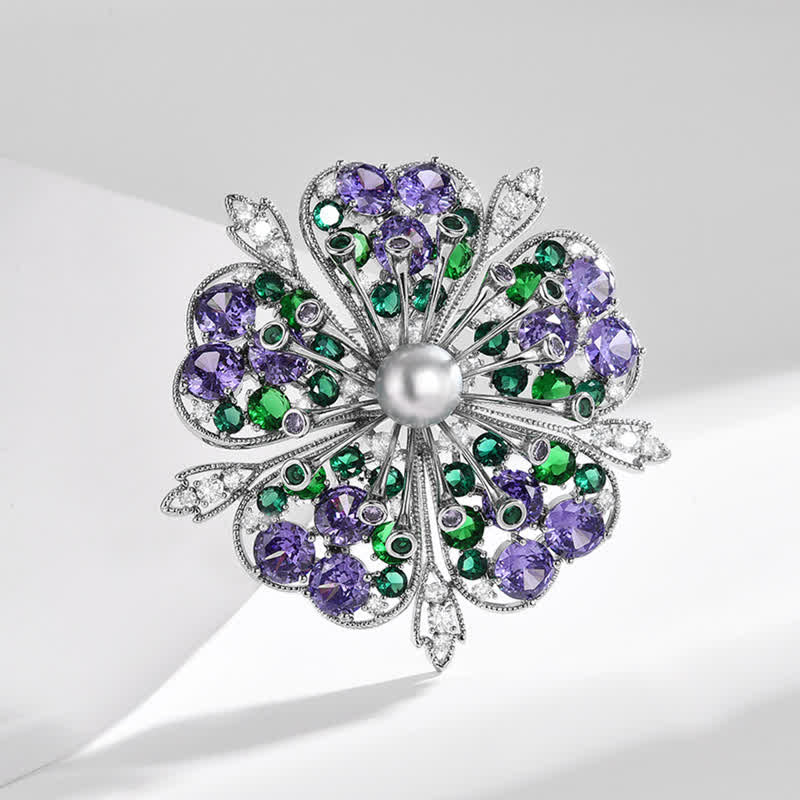 Women's Elagant Floral Colored Zircon Pearl Brooch - image 1