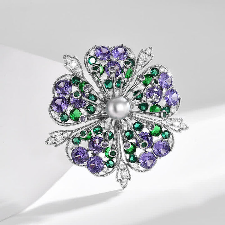 Women's Elagant Floral Colored Zircon Pearl Brooch - image 1
