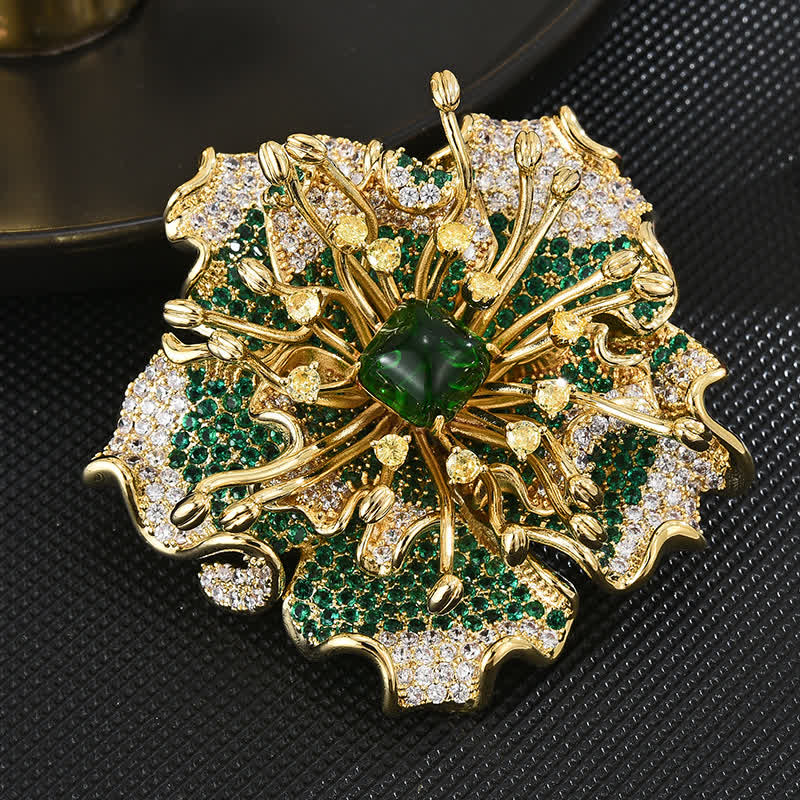Women's Luxury Colored Cubic Zircon Retro Flower Brooch - Green - image 4