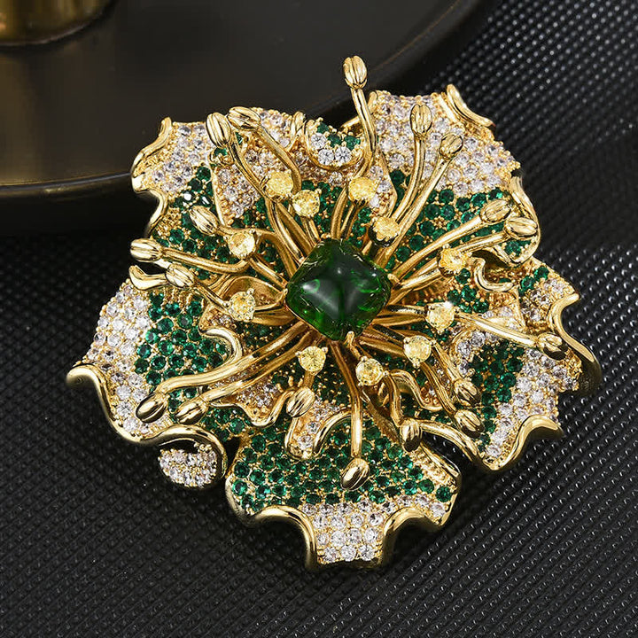 Women's Luxury Colored Cubic Zircon Retro Flower Brooch - Green - image 4