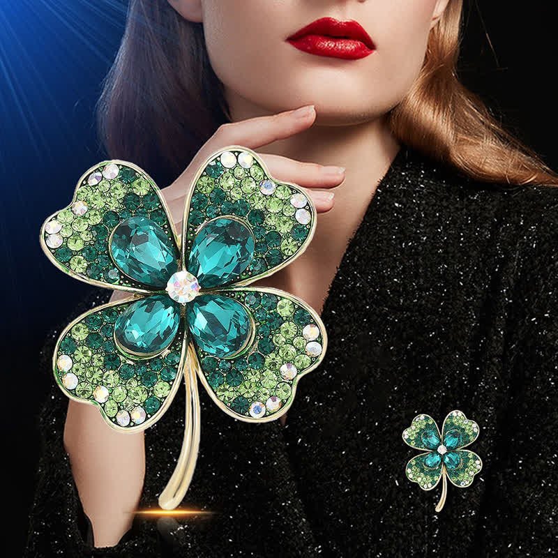 Women's Green Lucky Four Leaf Clover Brooch - image 1