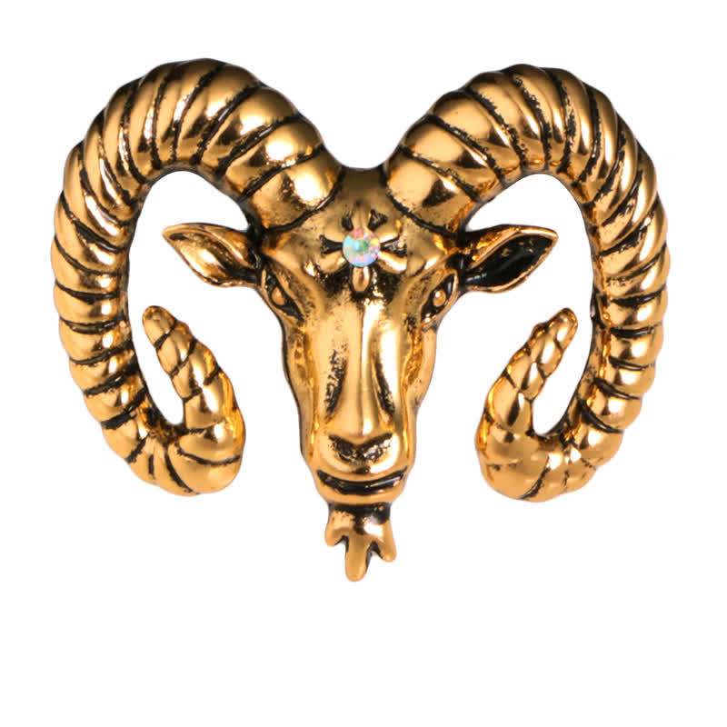 Men's Rams Head Animal Accessories Brooch - Gold - image 5