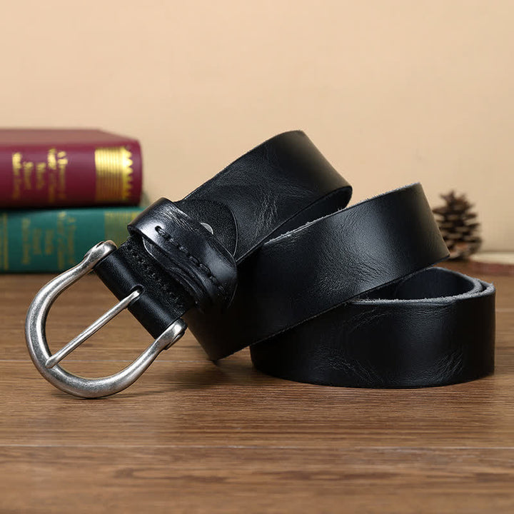 Versatile Fashion Simple Distressed Leather Belt - Black - 46 - image 2
