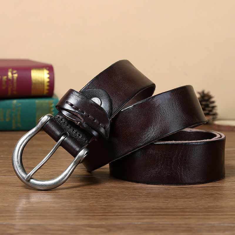 Versatile Fashion Simple Distressed Leather Belt - Coffee - 46 - image 1
