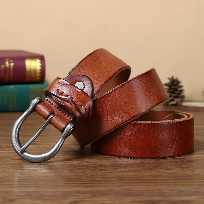 Versatile Fashion Simple Distressed Leather Belt - Orange - 46 - image 3