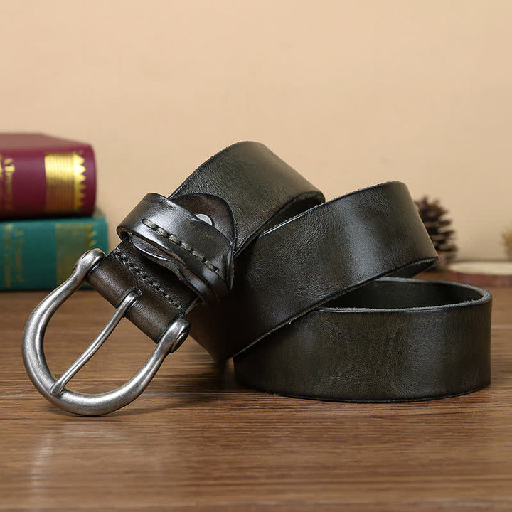 Versatile Fashion Simple Distressed Leather Belt - Army Green - 46 - image 4