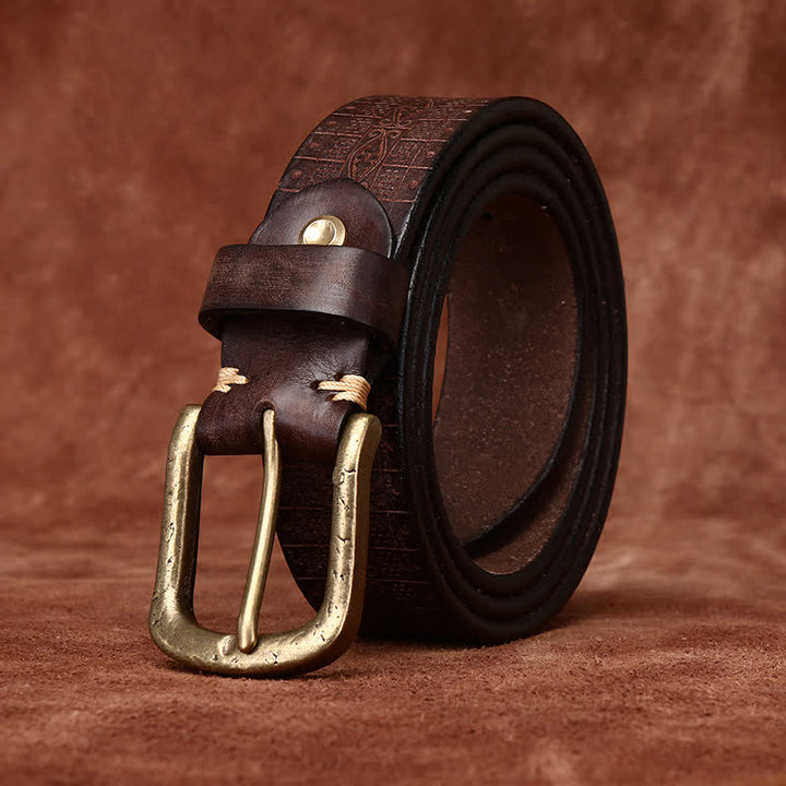 Western Carved Embossed Pattern Thicken Leather Belt - image 10