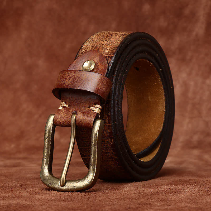 Western Carved Embossed Pattern Thicken Leather Belt - image 3