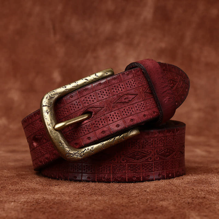 Western Carved Embossed Pattern Thicken Leather Belt - Brown - 46 - image 11