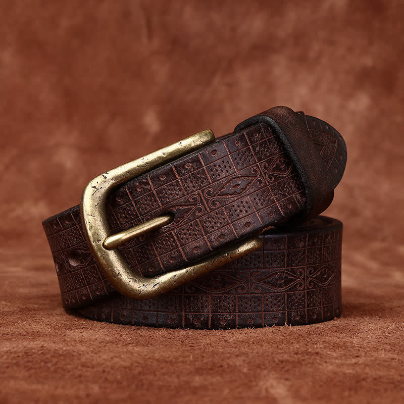 Western Carved Embossed Pattern Thicken Leather Belt - Coffee - 46 - image 8