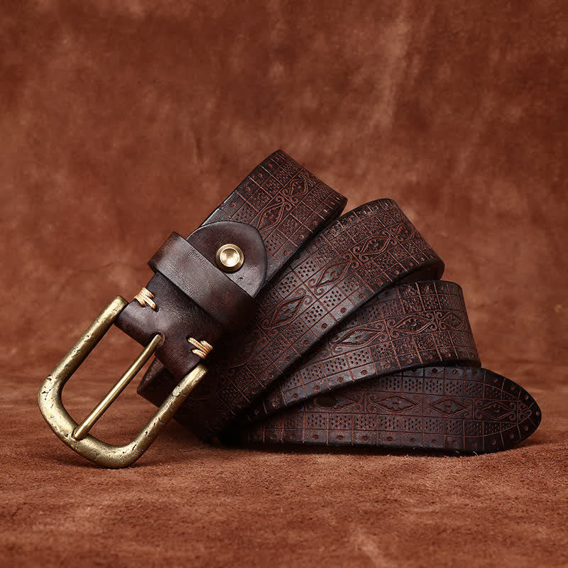 Western Carved Embossed Pattern Thicken Leather Belt - image 9