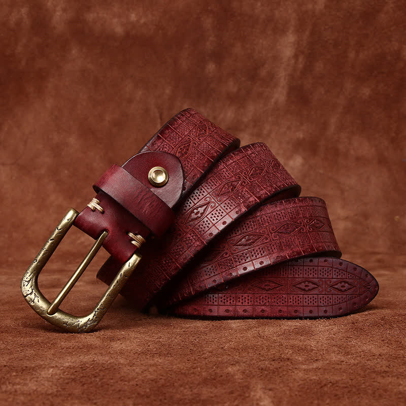 Western Carved Embossed Pattern Thicken Leather Belt - image 12