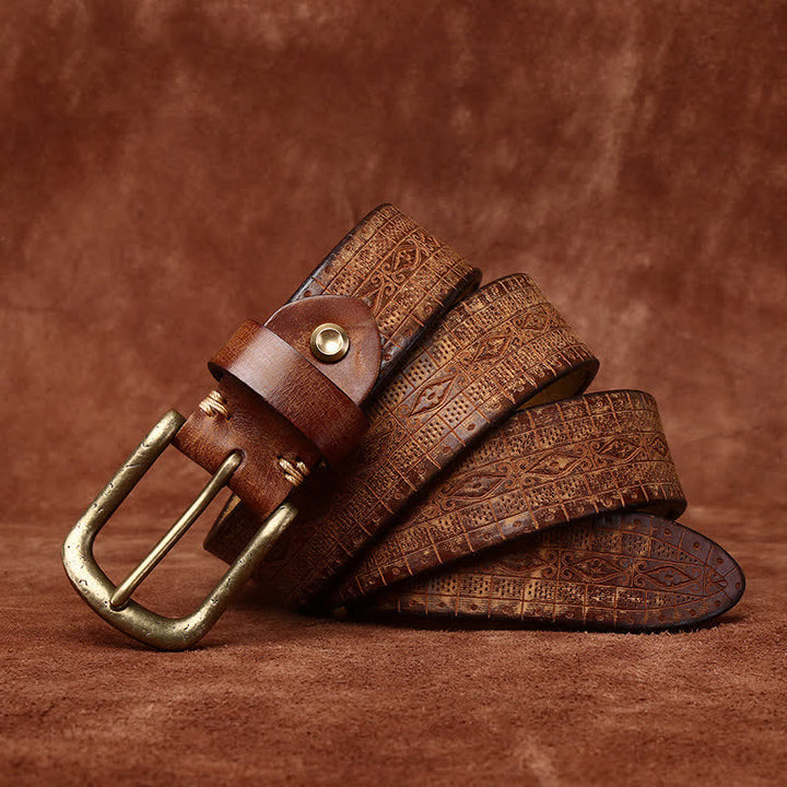 Western Carved Embossed Pattern Thicken Leather Belt - image 2