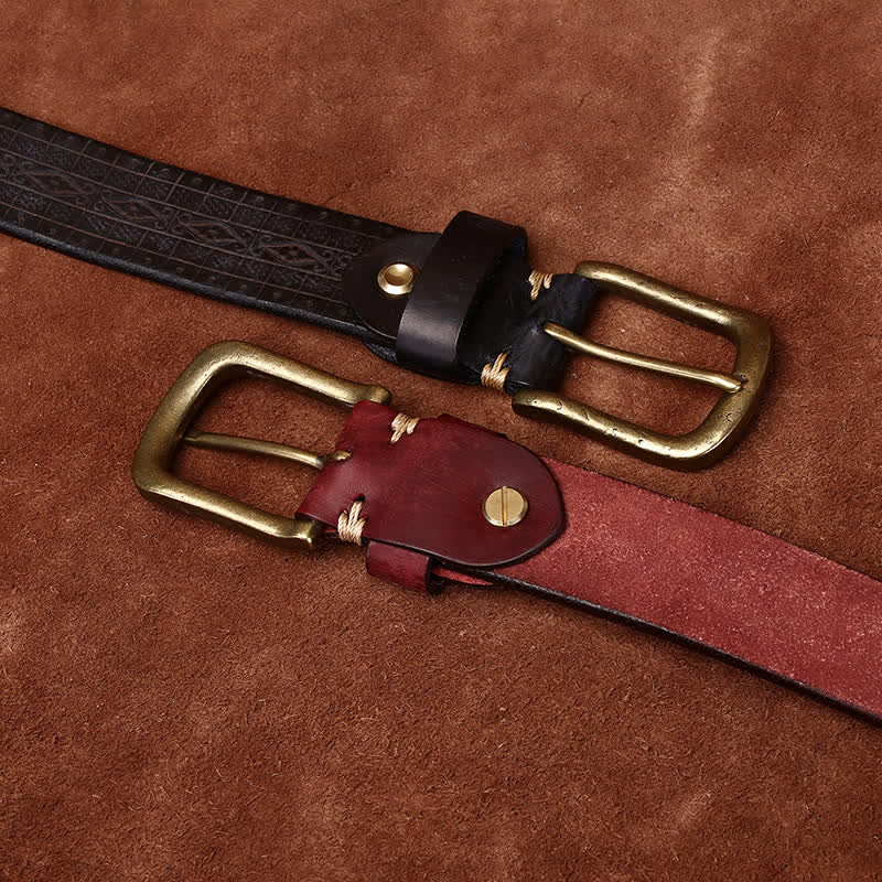 Western Carved Embossed Pattern Thicken Leather Belt - image 4