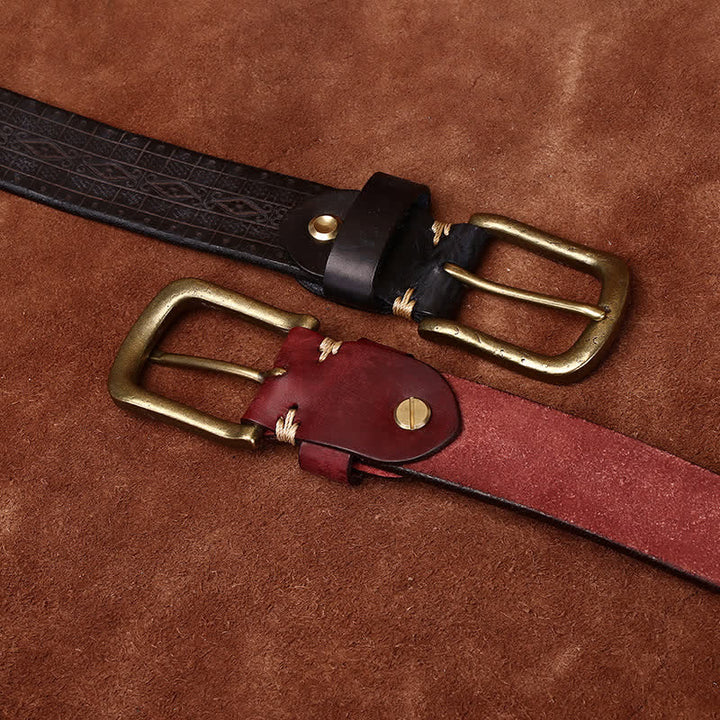 Western Carved Embossed Pattern Thicken Leather Belt - image 4
