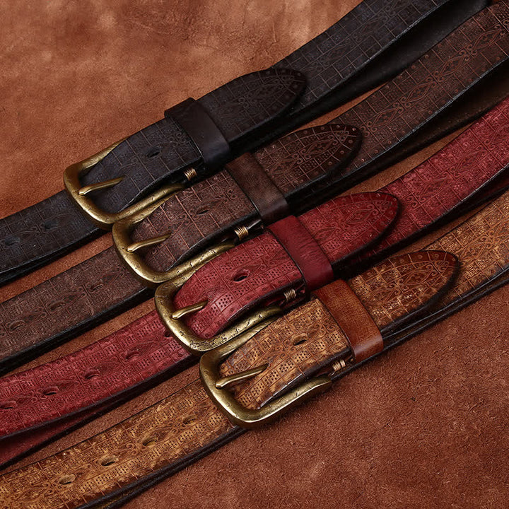 Western Carved Embossed Pattern Thicken Leather Belt - image 1