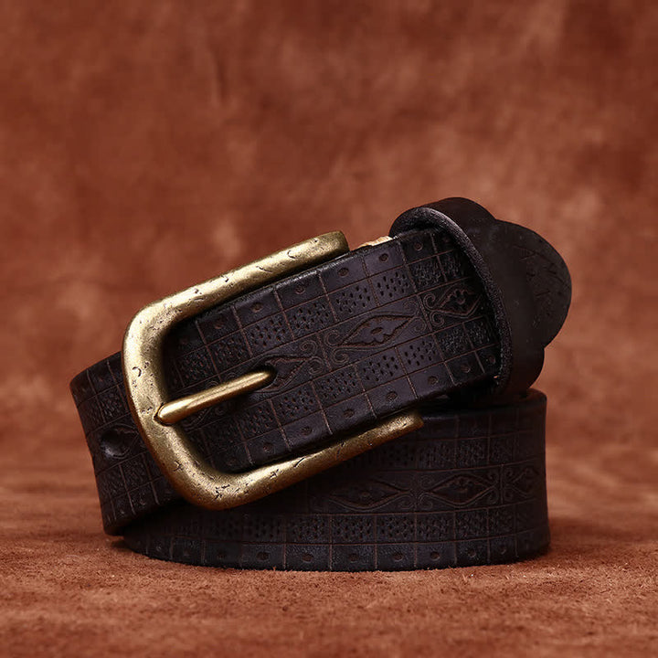 Western Carved Embossed Pattern Thicken Leather Belt - Black - 46 - image 5