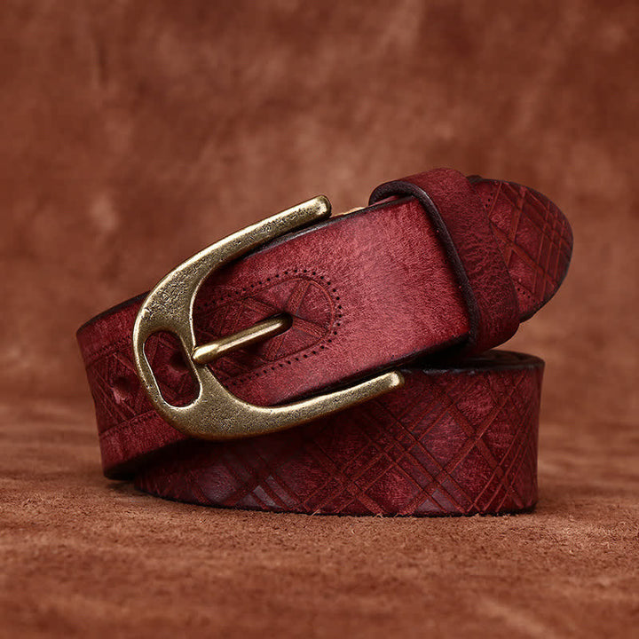 Personalized Diamond Embossed Thicken Leather Belt - Red - 46 - image 11