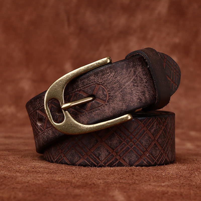 Personalized Diamond Embossed Thicken Leather Belt - Coffee - 46 - image 8