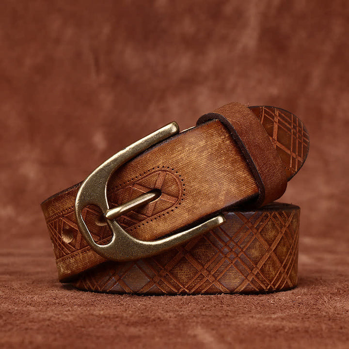 Personalized Diamond Embossed Thicken Leather Belt - Khaki - 46 - image 0