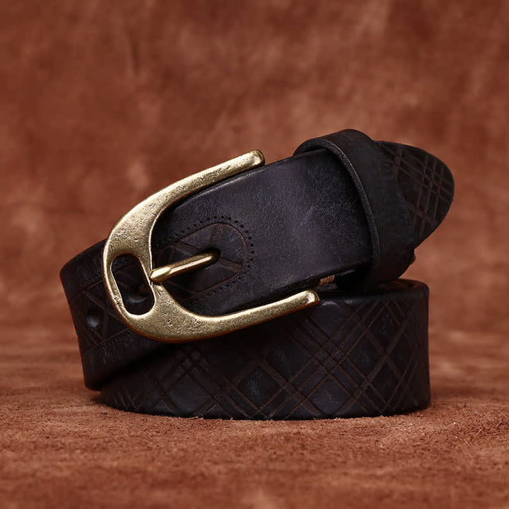 Personalized Diamond Embossed Thicken Leather Belt - Black - 46 - image 5