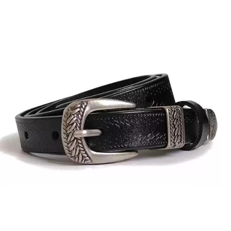 Women's Casual Decorative Carved Buckle Leather Belt - Black - 36 - image 3