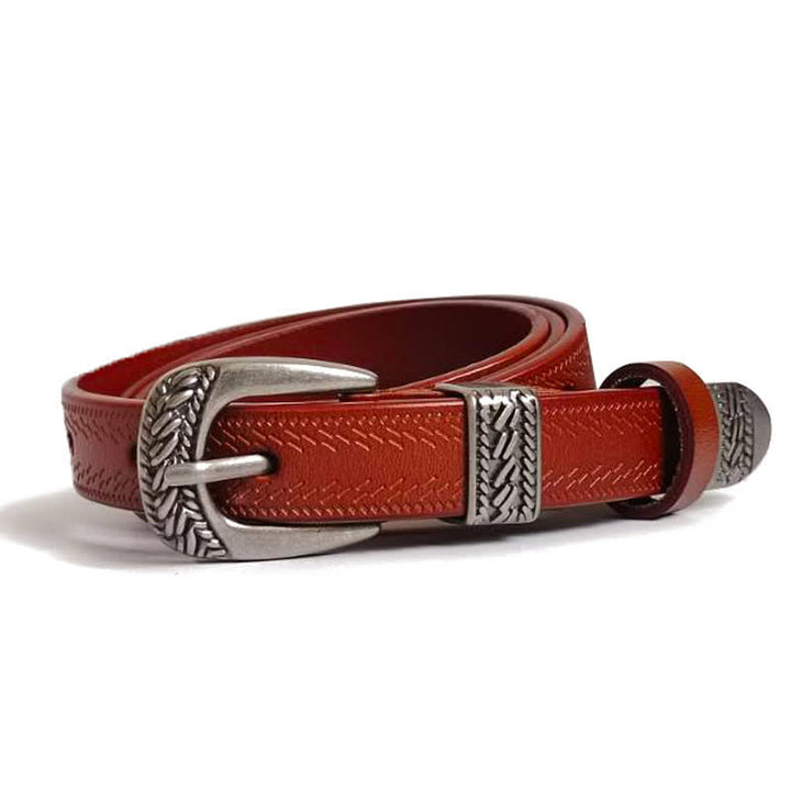 Women's Casual Decorative Carved Buckle Leather Belt - Orange - 36 - image 7