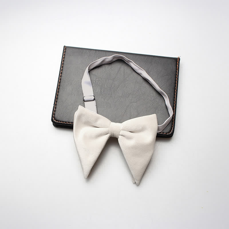Men's Velvet Oversized Pointed Wedding Bow Tie - Ivory - image 10