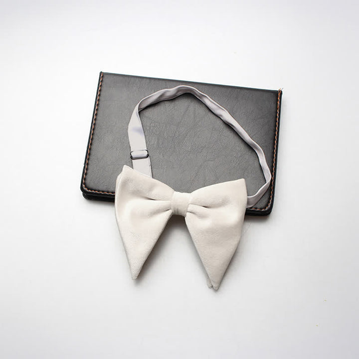 Men's Velvet Oversized Pointed Wedding Bow Tie - Ivory - image 10