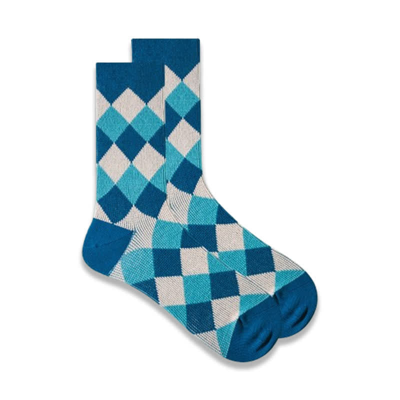 Fun Art Diamond Pattern Cotton Crew Socks - Blue - 6 Pairs - One Size (US 6 - US 10) - image 1