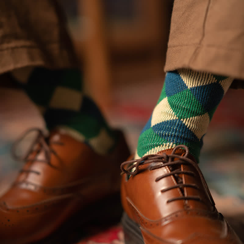 Fun Art Diamond Pattern Cotton Crew Socks - image 0