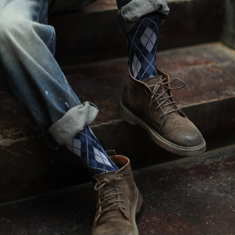 Novelty Plaid Patterned Cozy Cotton Crew Socks - image 0
