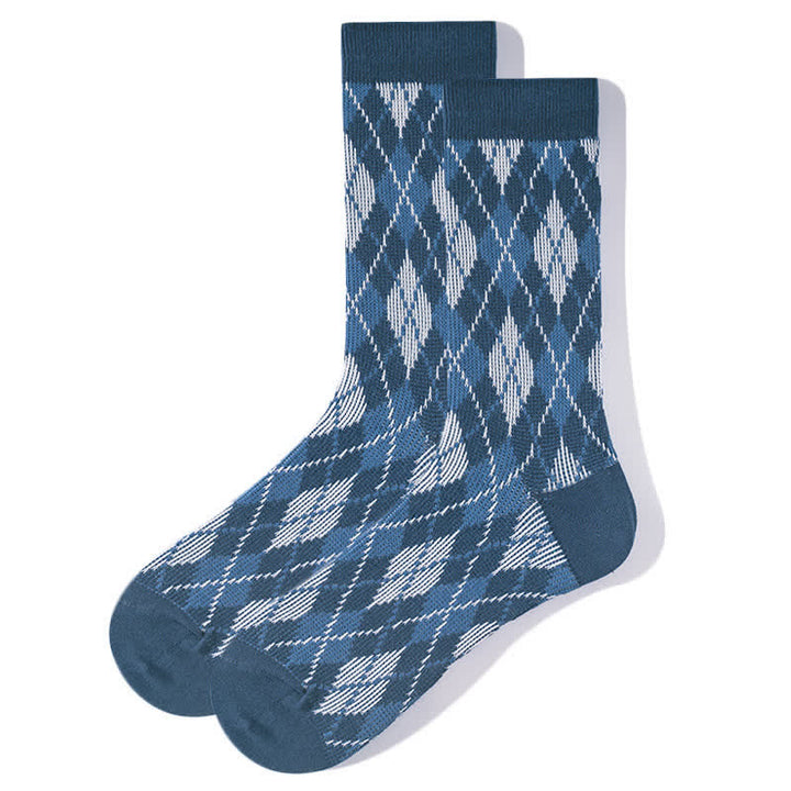 Novelty Plaid Patterned Cozy Cotton Crew Socks - Blue - 6 Pairs - One Size (US 6.5 - US 10) - image 2