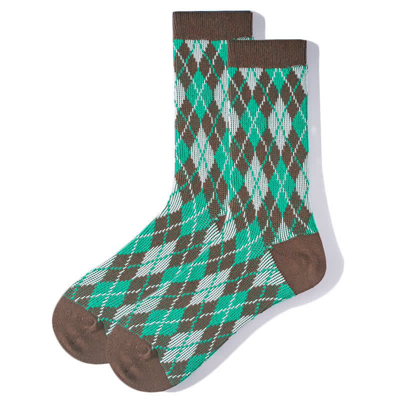 Novelty Plaid Patterned Cozy Cotton Crew Socks - Green - 6 Pairs - One Size (US 6.5 - US 10) - image 9