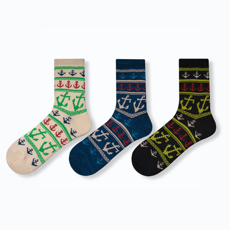 Nautical Flavour Anchor Print Cotton Crew Socks - image 1