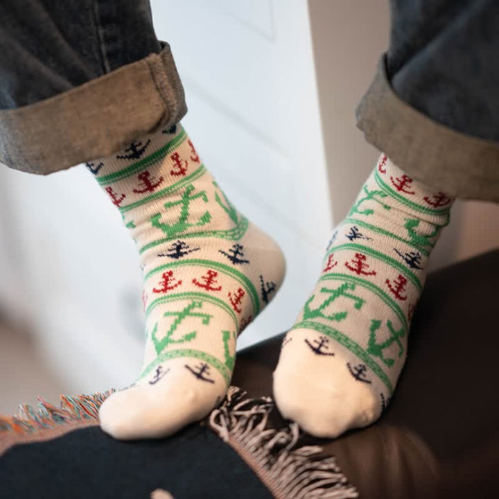 Nautical Flavour Anchor Print Cotton Crew Socks - image 3