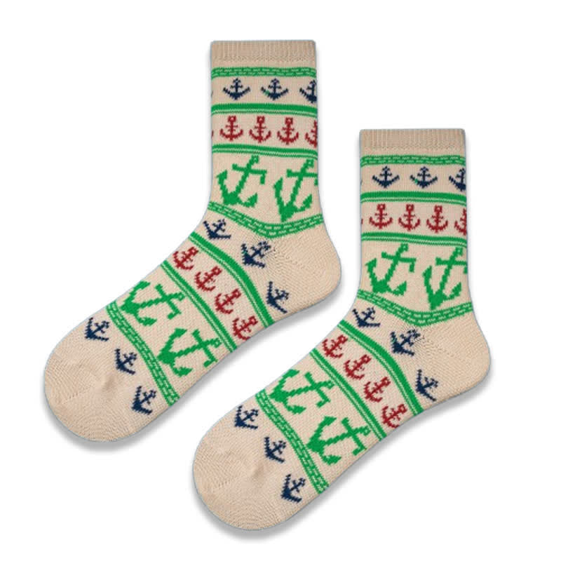 Nautical Flavour Anchor Print Cotton Crew Socks - White - 6 Pairs - One Size (US 6.5 - US 10) - image 2