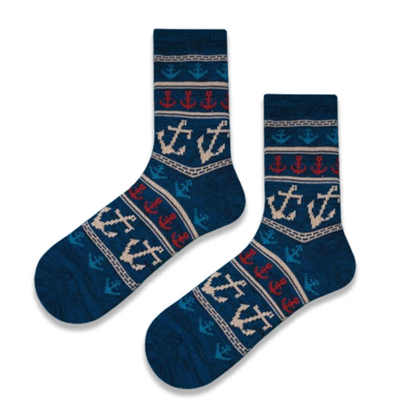 Nautical Flavour Anchor Print Cotton Crew Socks - Navy - 6 Pairs - One Size (US 6.5 - US 10) - image 12
