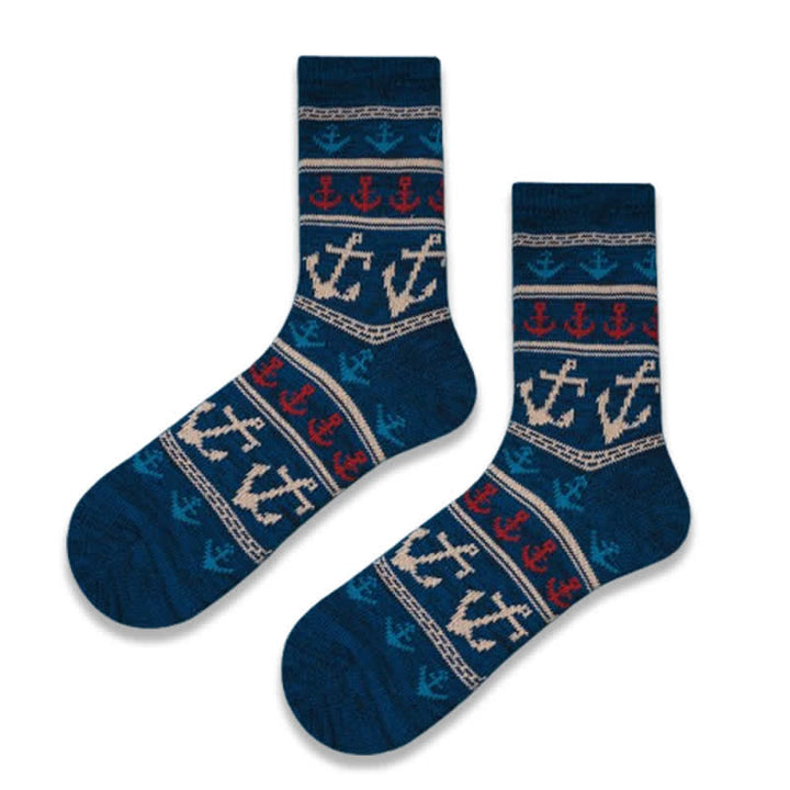 Nautical Flavour Anchor Print Cotton Crew Socks - Navy - 6 Pairs - One Size (US 6.5 - US 10) - image 12