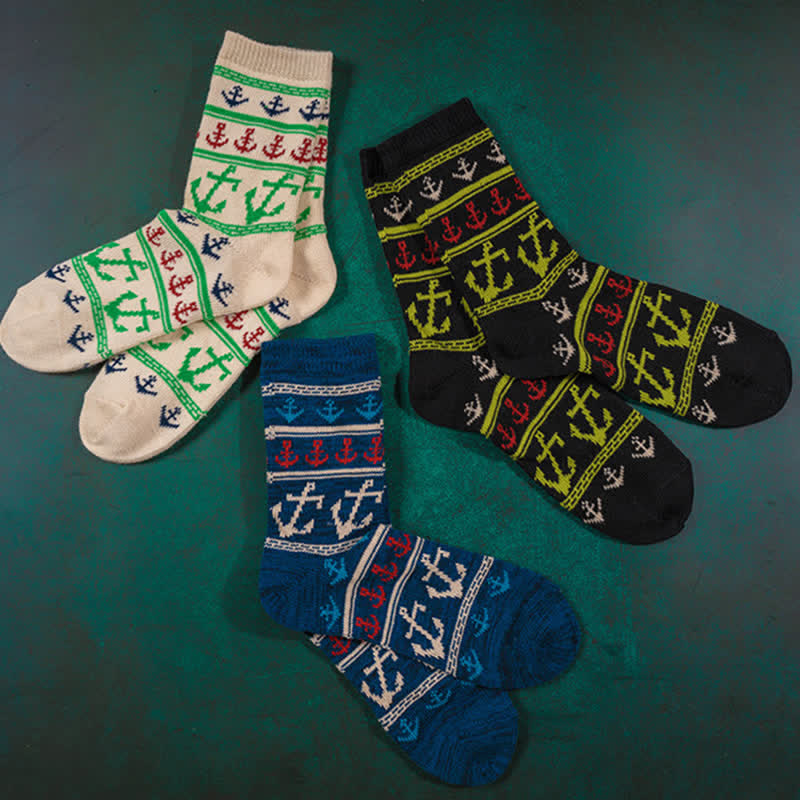 Nautical Flavour Anchor Print Cotton Crew Socks - image 8