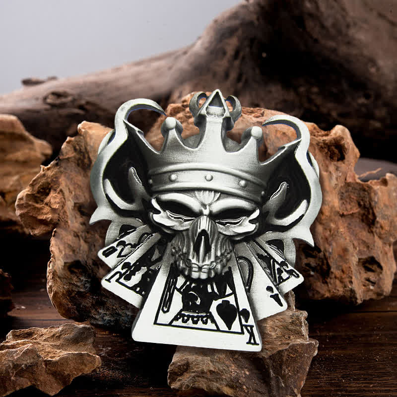 Men's DIY Skull Royal Flush Poker Casino Buckle Leather Belt - Silver - Without Belt - Without Belt - image 0